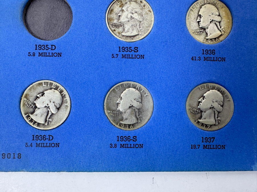 Silver Washington Head Quarter Collection From 1934 To 1945 - Missing 4 Quarters - 33 Quarters Total - See Photos For Details [Photo 6]