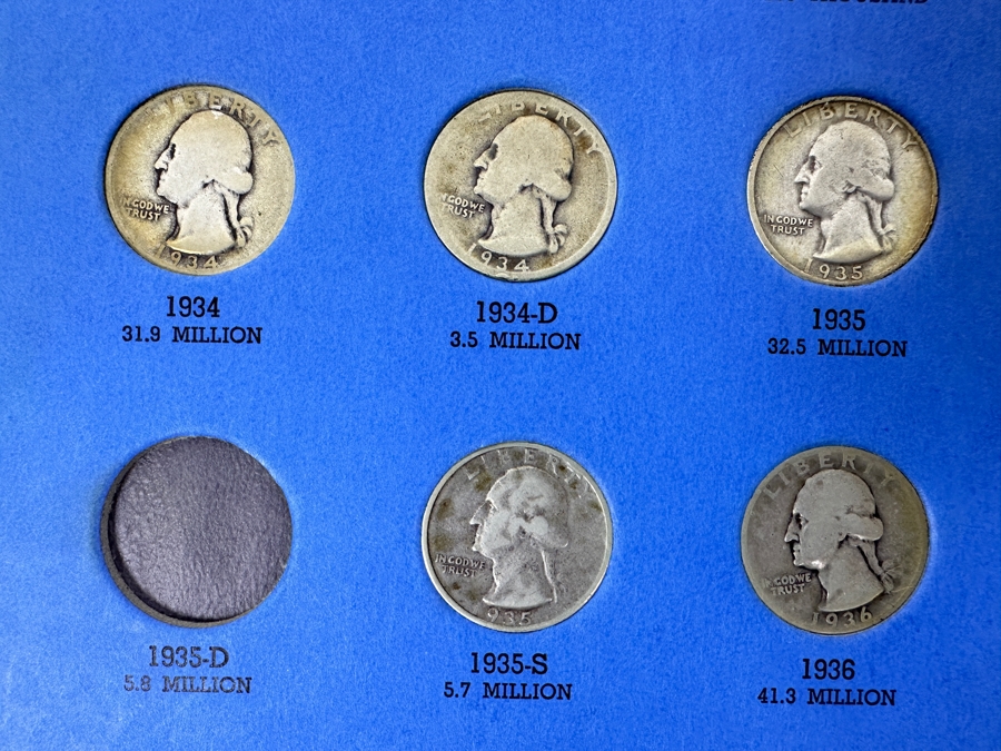 Silver Washington Head Quarter Collection From 1934 To 1945 - Missing 4 Quarters - 33 Quarters Total - See Photos For Details [Photo 5]