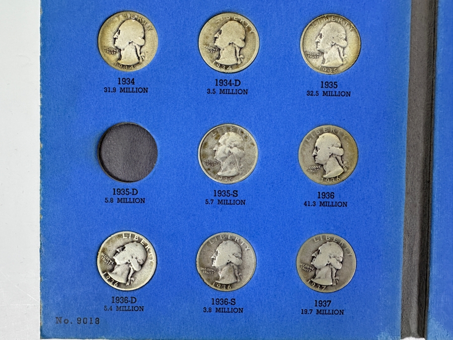 Silver Washington Head Quarter Collection From 1934 To 1945 - Missing 4 Quarters - 33 Quarters Total - See Photos For Details [Photo 2]