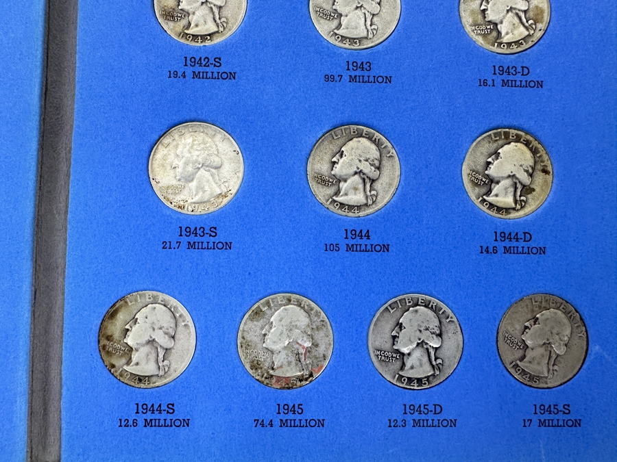 Silver Washington Head Quarter Collection From 1934 To 1945 - Missing 4 Quarters - 33 Quarters Total - See Photos For Details [Photo 10]