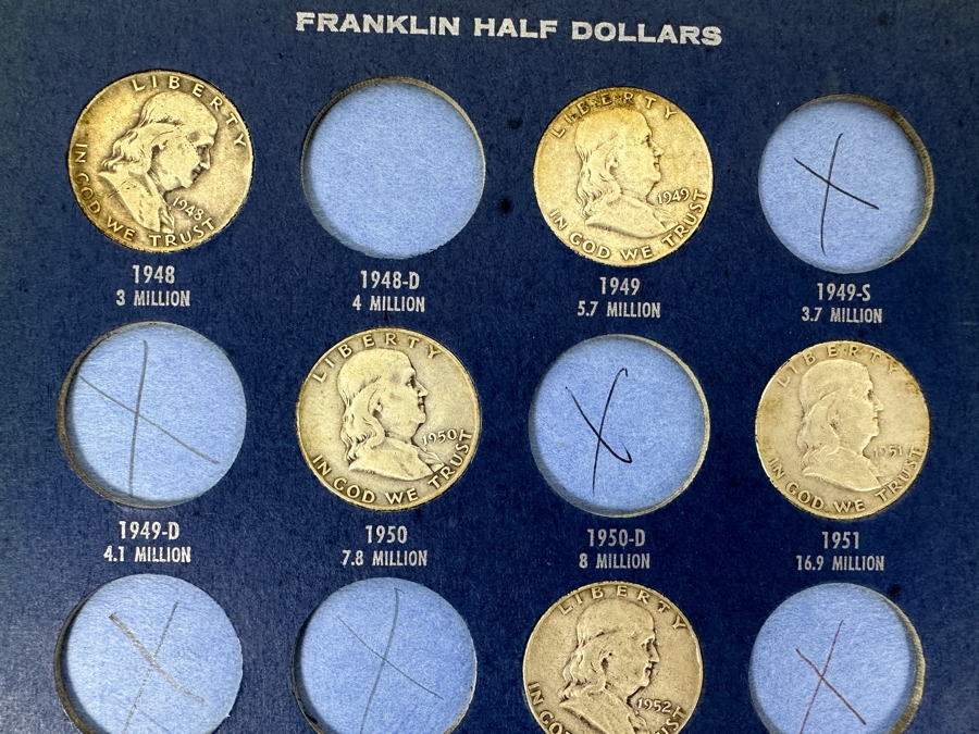 Silver Franklin Half Dollars Collection From 1948 To 1963 With Duplicates - 32 Total Silver Franklin Half Dollars - See Photos [Photo 2]