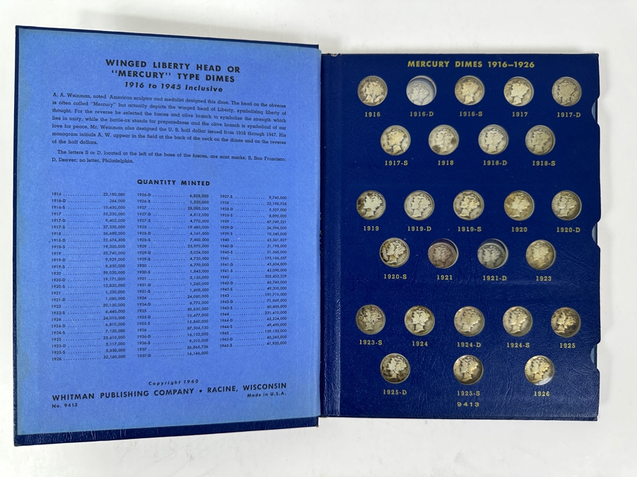 Silver Winged Liberty Head Mercury Dimes Collection From 1916-1945 - 74 Total Dimes - See Photos For Details [Photo 2]