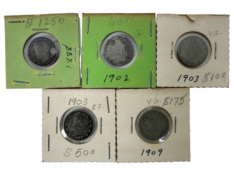 Liberty Head V Nickels: (1) 1888, (1) 1902, (2) 1903 & (1) 1909 - 5 Total Nickels - See Photos For Details