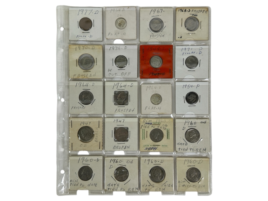 Coin Collection Featuring Silver Roosevelt Dimes, Jefferson Nickels And A Penny - 20 Coins Total - See Photos For Details