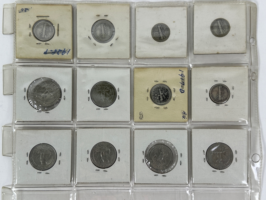 Coin Collection Featuring Silver Winged Liberty Head Mercury Dimes, Silver Roosevelt Dime And Quarters - 12 Coin Total - See Photos For Details [Photo 10]