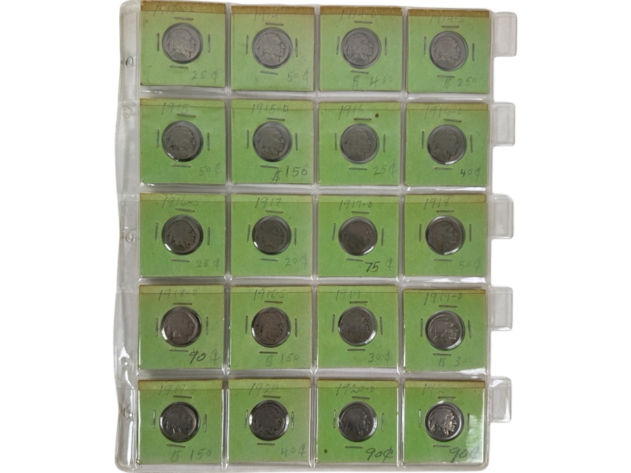 (20) Buffalo Indian Head Nickel Coins Collection Featuring Some Nice Coins - See Photos For Years Including 1914-D, 1914-S, 1915-D, 1918-S, 1919-D, 1919-S And More - See Photos For Details
