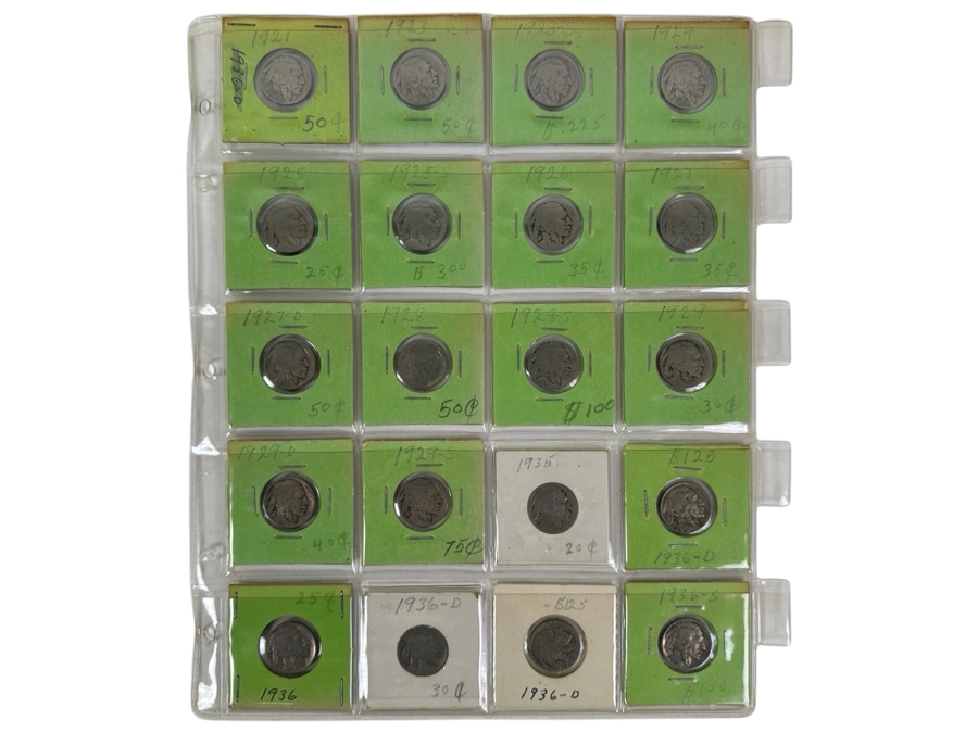 (20) Buffalo Indian Head Nickel Coins Collection Featuring Some Nice Coins - See Photos For Years Including 1923-S, 1925-S, 1928-S, 1936-D, 1936-D And More - See Photos For Details