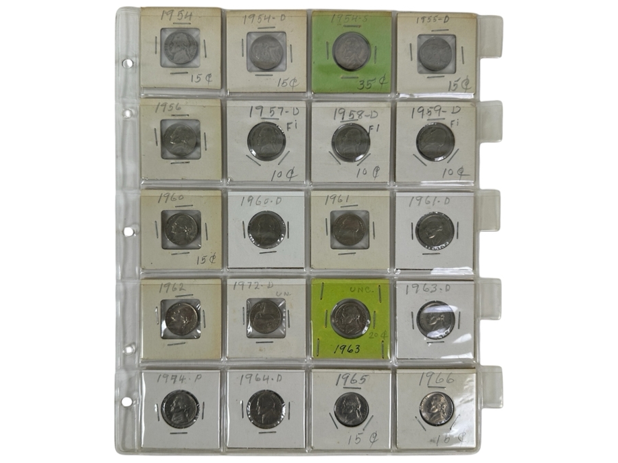 (20) Jefferson Nickel Coins Collection From 1954-1966 - Includes Some Uncirculated Jefferson Nickels - See Photos For Details