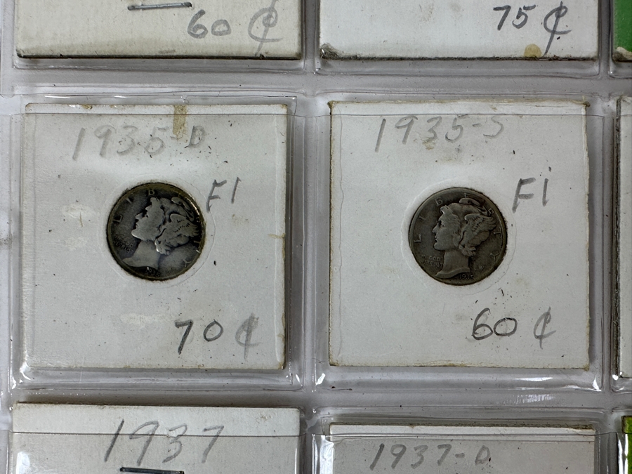 (14) Silver Winged Liberty Head Mercury Dimes Collection From 1918-1939 - 74 Total Dimes Including 1925-S, 1928-S And 1936-S - See Photos For Details [Photo 9]