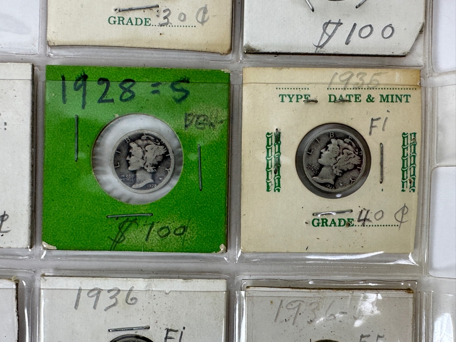 (14) Silver Winged Liberty Head Mercury Dimes Collection From 1918-1939 - 74 Total Dimes Including 1925-S, 1928-S And 1936-S - See Photos For Details [Photo 3]