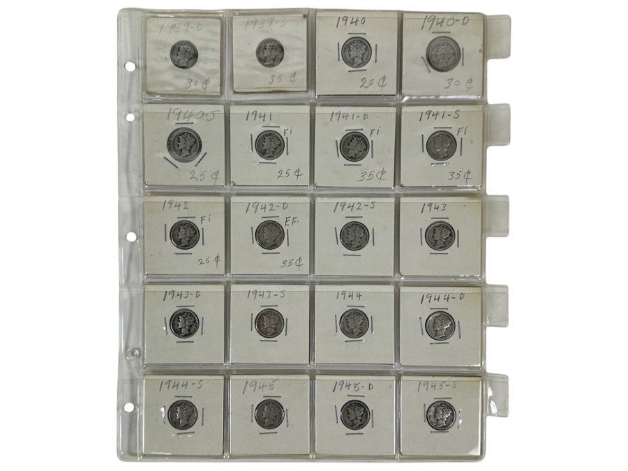 (20) Silver Winged Liberty Head Mercury Dimes Collection From 1939-1945 - See Photos For Details