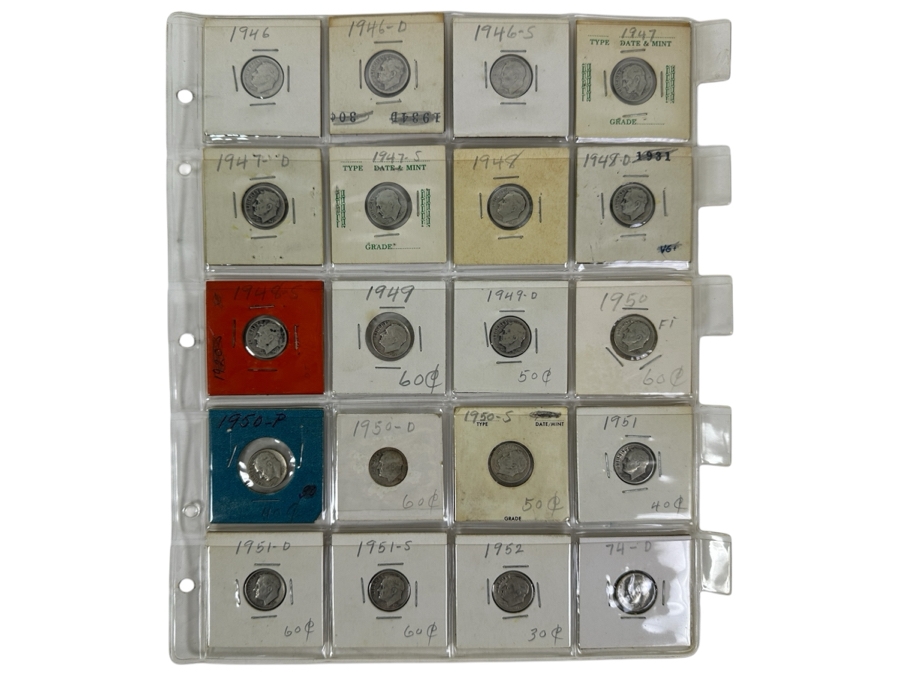 (19) Silver Roosevelt Dimes From 1946-1952 And (1) 1975 Roosevelt Dime - See Photos For Details