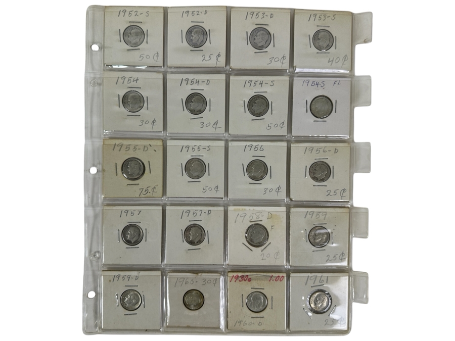 (20) Silver Roosevelt Dimes From 1952-1961 - See Photos For Details
