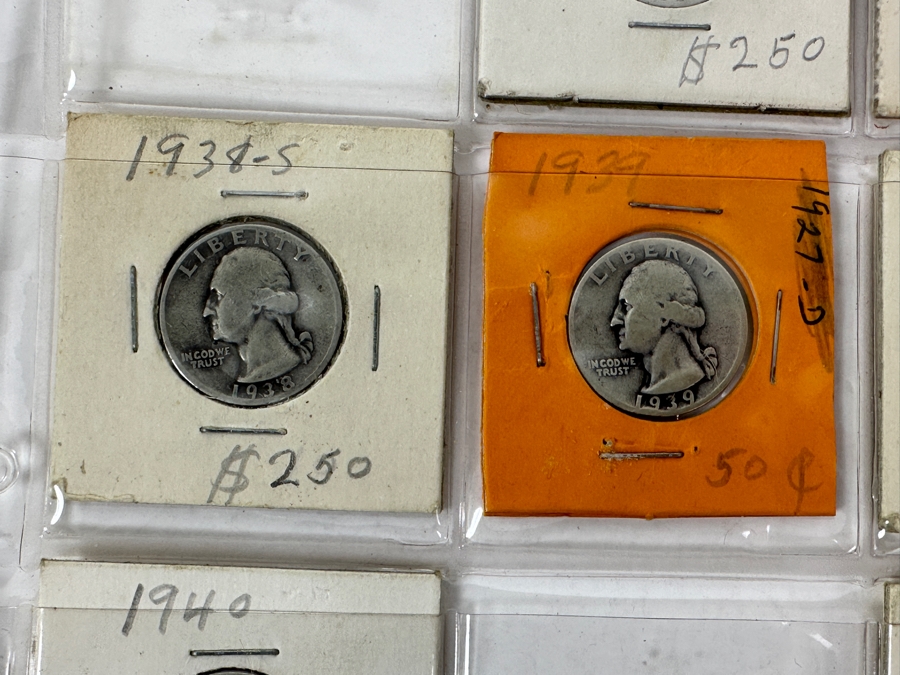 (13) Silver Washington Quarters From 1934-1941 Including 1935-S, 1936-D, 1938, 1938-S, 1939-D And 1940-S - See Photos For Details [Photo 10]