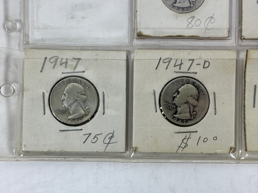 (15) Silver Washington Quarters From 1942-1948 Including 1943-S, 1947-D And 1947-S - See Photos For Details [Photo 8]