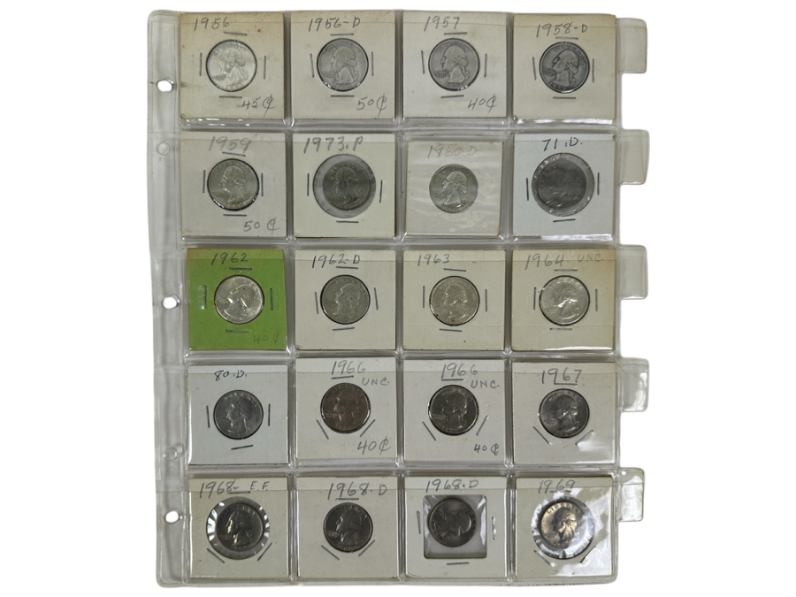 (10) Silver Washington Quarters From 1956-1964 And (10) Washington Quarters From 1966-1980 - See Photos For Details