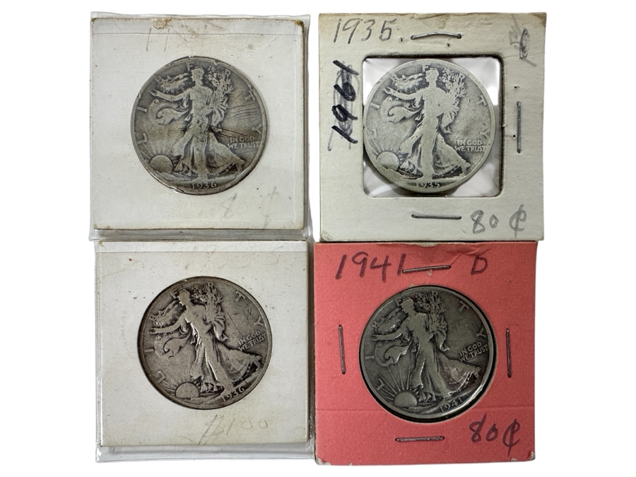 (4) Walking Liberty Silver Half Dollars: 1935, (2) 1936 And 1941 D