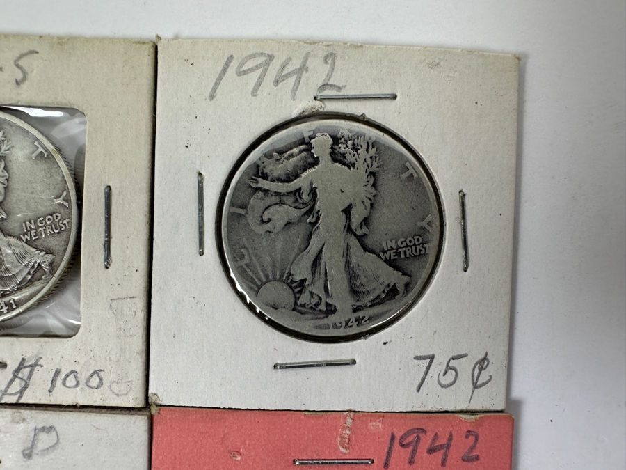 (4) Walking Liberty Silver Half Dollars: 1941-S, 1942, 1942-D And 1942-S [Photo 3]