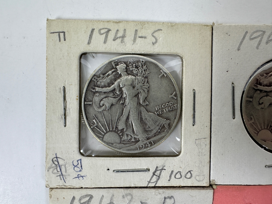 (4) Walking Liberty Silver Half Dollars: 1941-S, 1942, 1942-D And 1942-S [Photo 2]