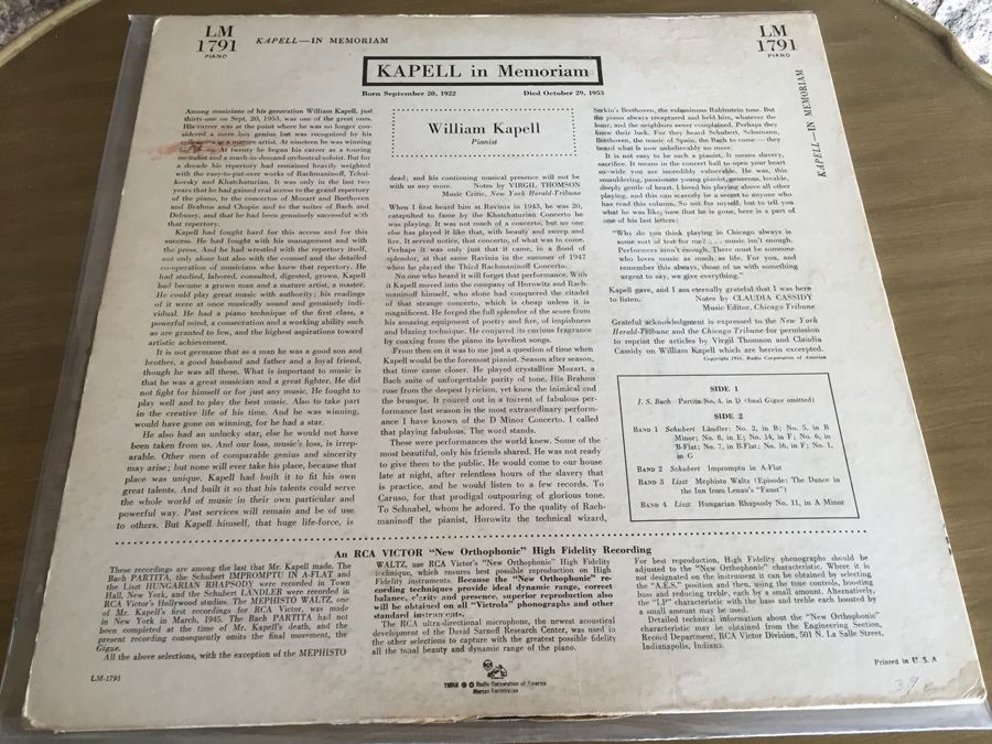 Kapell - Kapell In Memoriam - RCA Victor - LM 1791 [Photo 2]
