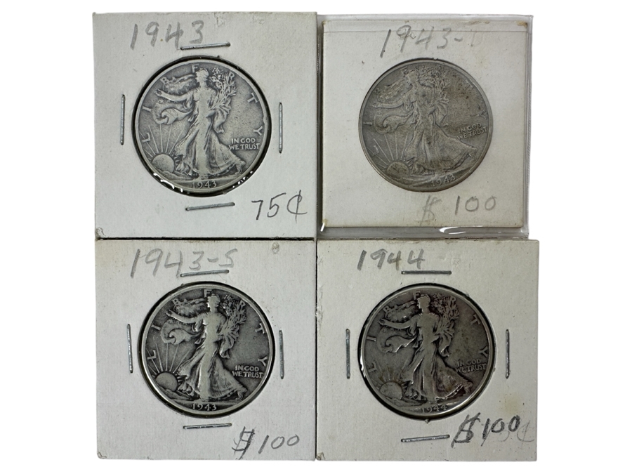 (4) Walking Liberty Silver Half Dollars: 1943, 1943-D, 1943-S And 1944