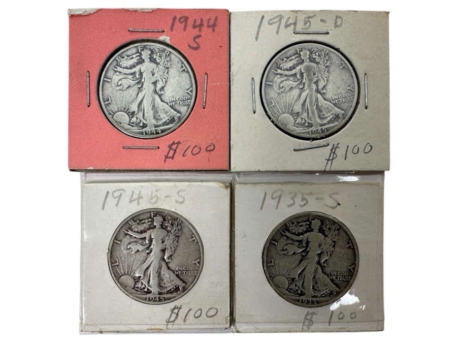 (4) Walking Liberty Silver Half Dollars: 1935-S, 1944-S, 1945-D And 1945-S