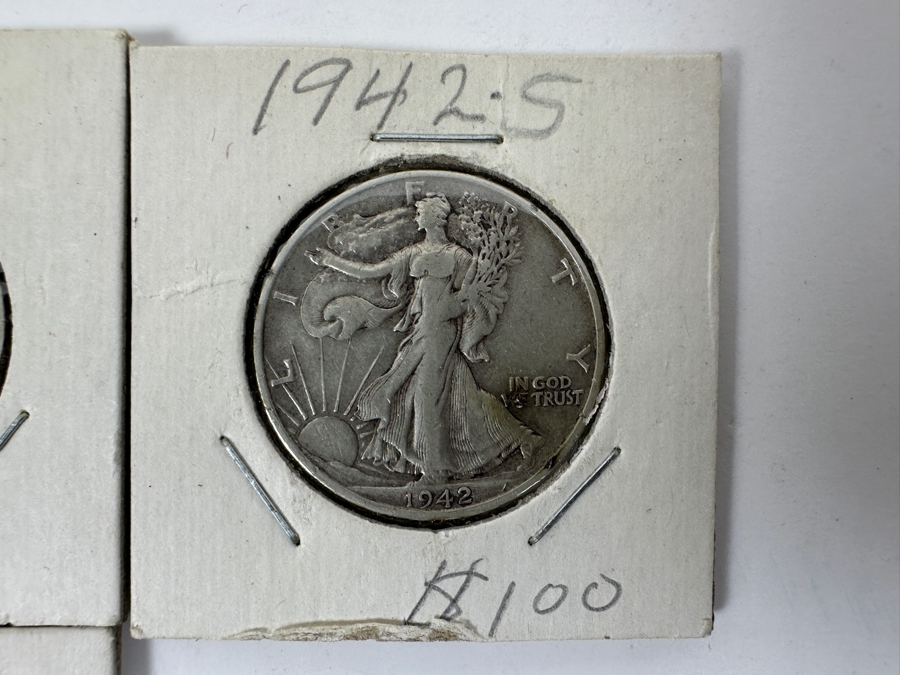 (4) Walking Liberty Silver Half Dollars: 1941-D, 1942-S, 1942-D And Unknown Year [Photo 3]