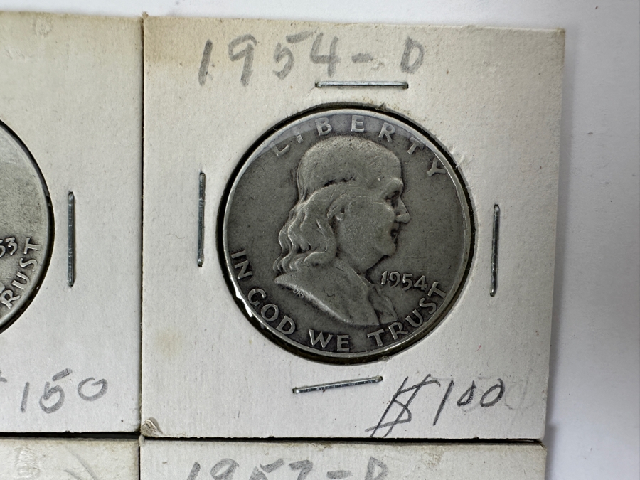 (4) Silver Franklin Half Dollars: 1953-S, 1954-D, 1954-S And 1957-D [Photo 3]