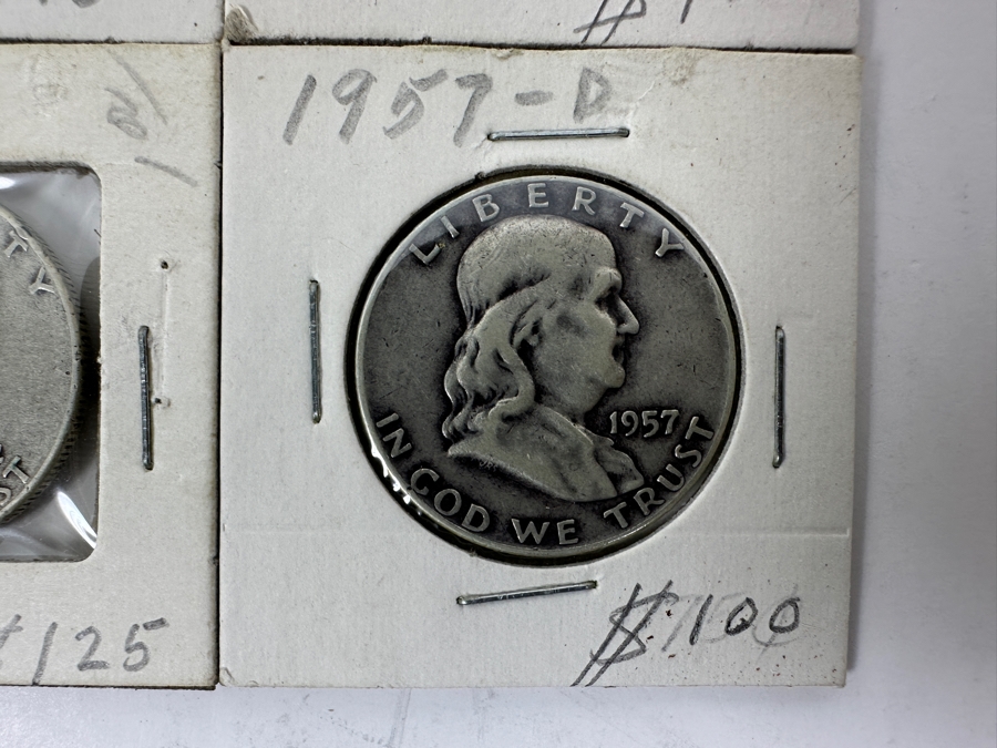 (4) Silver Franklin Half Dollars: 1953-S, 1954-D, 1954-S And 1957-D [Photo 5]