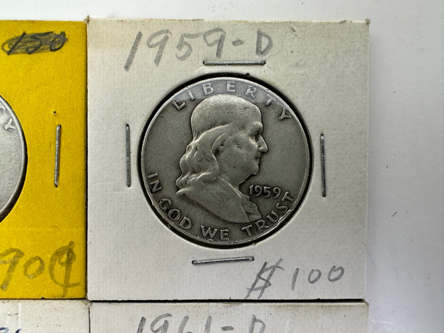 (4) Silver Franklin Half Dollars: 1958-D, 1959-D, 1960-D And 1961-D
 [Photo 3]