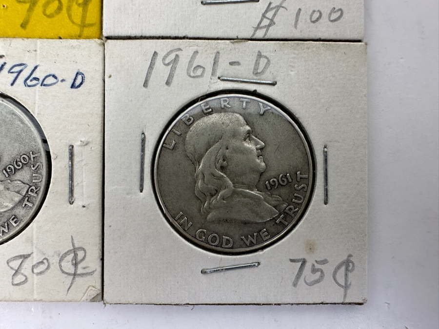 (4) Silver Franklin Half Dollars: 1958-D, 1959-D, 1960-D And 1961-D
 [Photo 5]