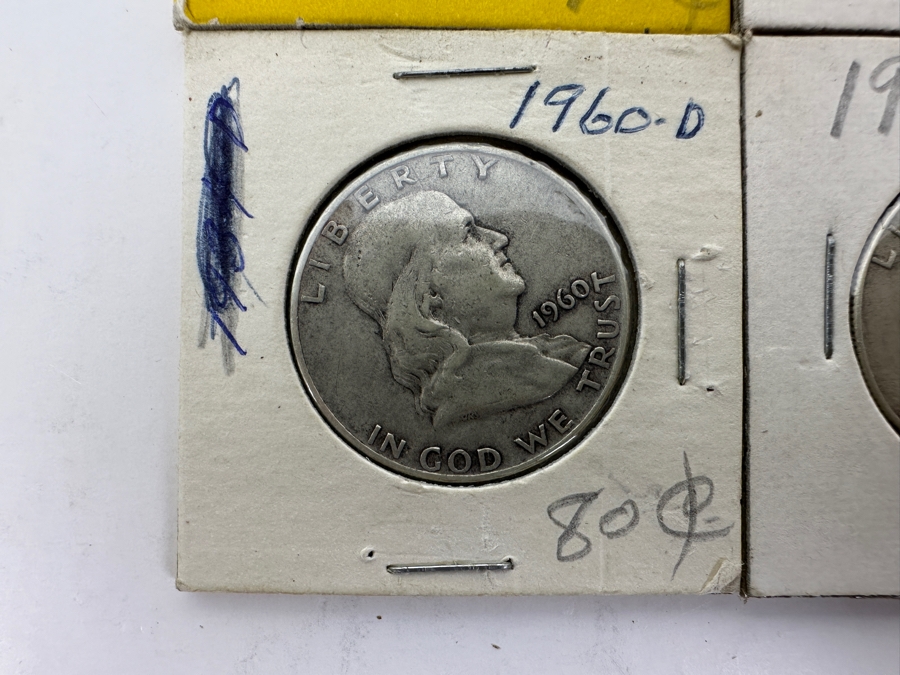 (4) Silver Franklin Half Dollars: 1958-D, 1959-D, 1960-D And 1961-D
 [Photo 4]