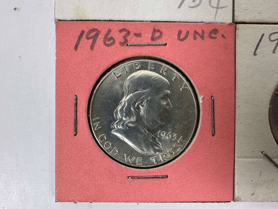(4) Silver Franklin Half Dollars: 1957-D, 1962-D, 1963-D And 1963-D Uncirculated [Photo 4]