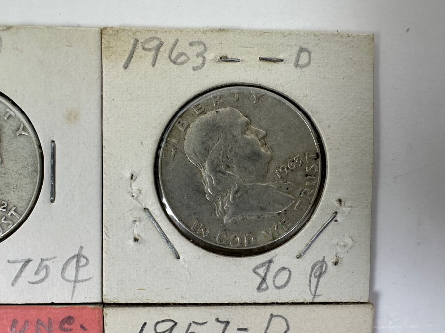 (4) Silver Franklin Half Dollars: 1957-D, 1962-D, 1963-D And 1963-D Uncirculated [Photo 3]