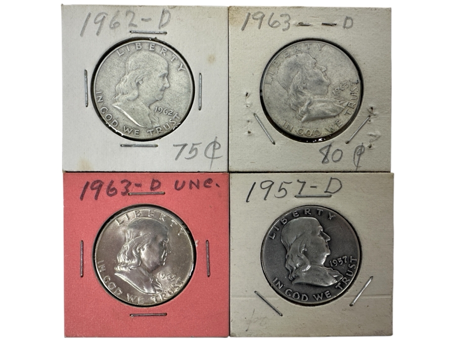 (4) Silver Franklin Half Dollars: 1957-D, 1962-D, 1963-D And 1963-D Uncirculated