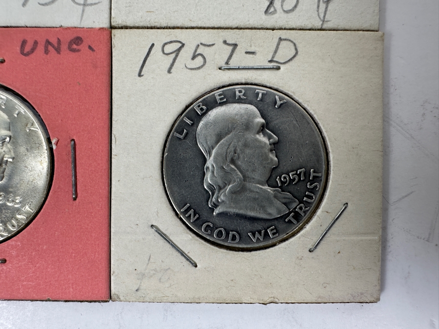 (4) Silver Franklin Half Dollars: 1957-D, 1962-D, 1963-D And 1963-D Uncirculated [Photo 5]