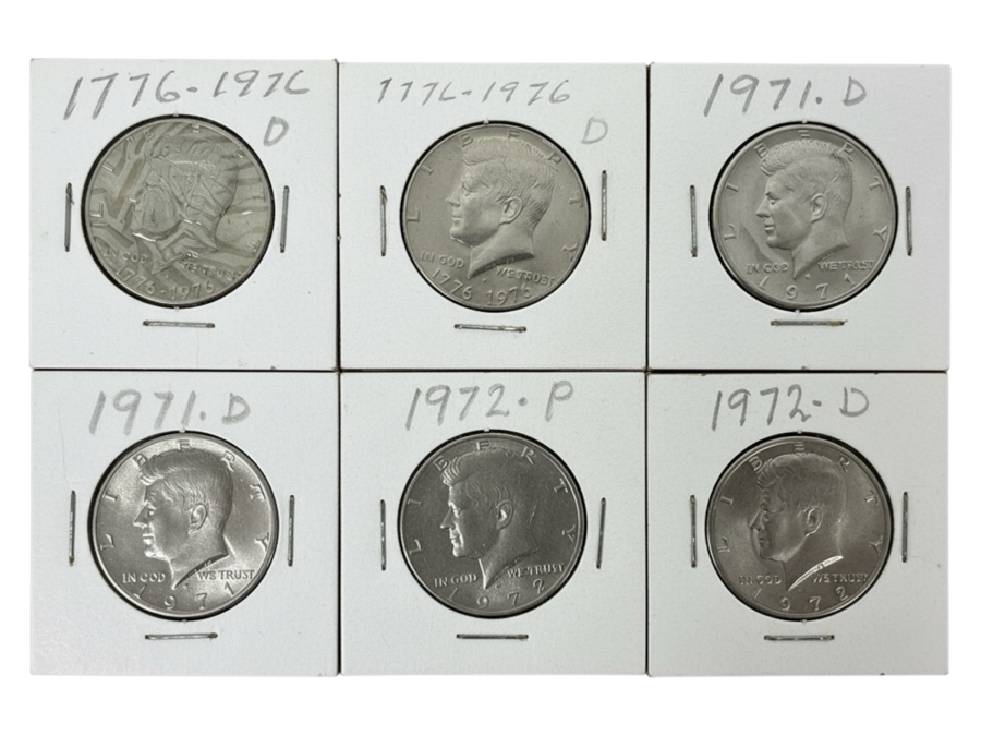 (6) Kennedy Half Dollars: (2) 1971-D, (1) 1972-P, (1) 1972-D And (2) 1976-D