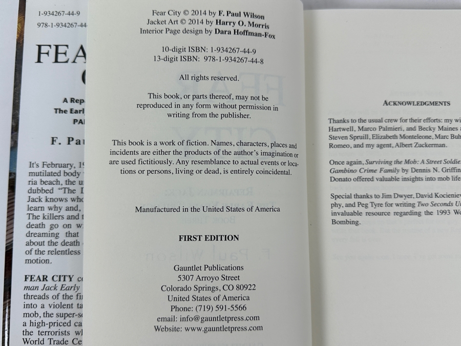 Rare Signed First Edition Hardcover Book Fear City Hand Signed By F. Paul Wilson Limited To 500 Copies [Photo 8]