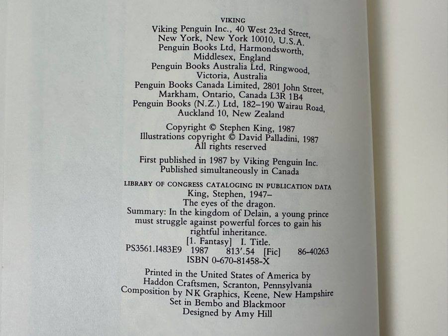 Vintage 1987 First Edition Hardcover Book The Eyes Of The Dragon By Stephen King [Photo 6]
