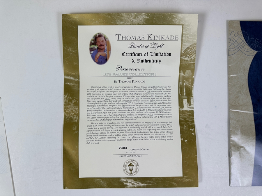 Thomas Kinkade Limited Edition Canvas Print Titled Perseverance Life Values Collection I 27' X 18' Numbered 2308 Of 2950 Framed With COA [Photo 15]