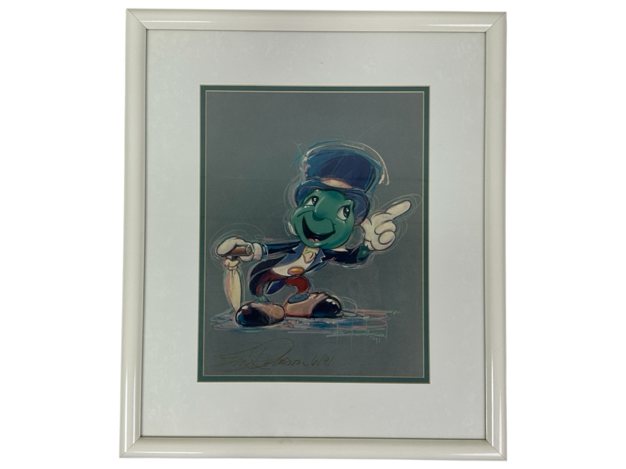Hand Signed By Artist - Jiminy Cricket By Eric Robison - 1991 Disney Gallery Special Event Print 10 X 13 Framed 17 X 20 - Signed And Dated Lower Left By Eric Robison [Photo 2]