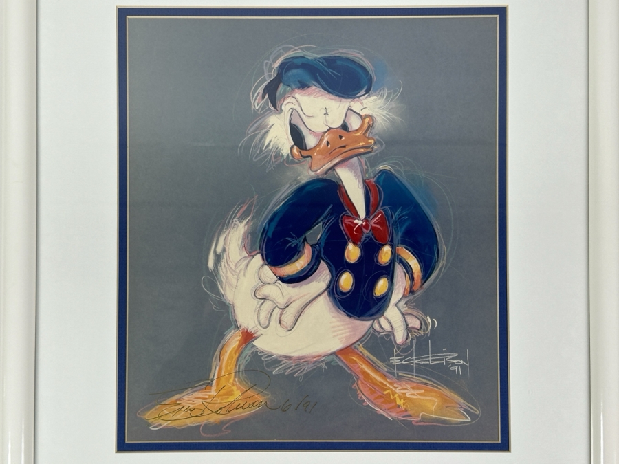 Hand Signed By Artist - Donald Duck By Eric Robison - 1991 Disney Gallery Special Event Print 10 X 13 Framed 17 X 20 - Signed And Dated Lower Left By Eric Robison