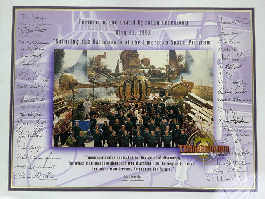 Tomorrowland Astronauts Print From The 1998 Tomorrowland Grand Opening Ceremony - Facsimile Signatures 23.5 X 17.5 Framed 29 X 23