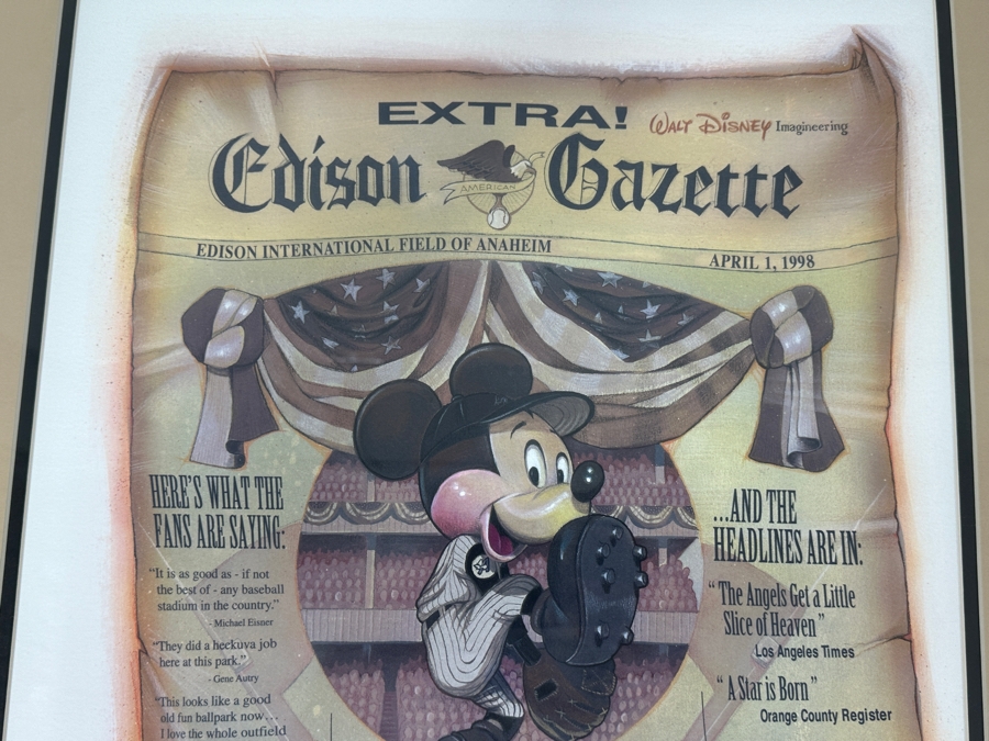 Mickey Mouse Angels Baseball Print 1998 Commemorating The Reopening Of Angels Stadium After Disney Purchase 14.5 X 20 Framed 22 X 27 [Photo 4]