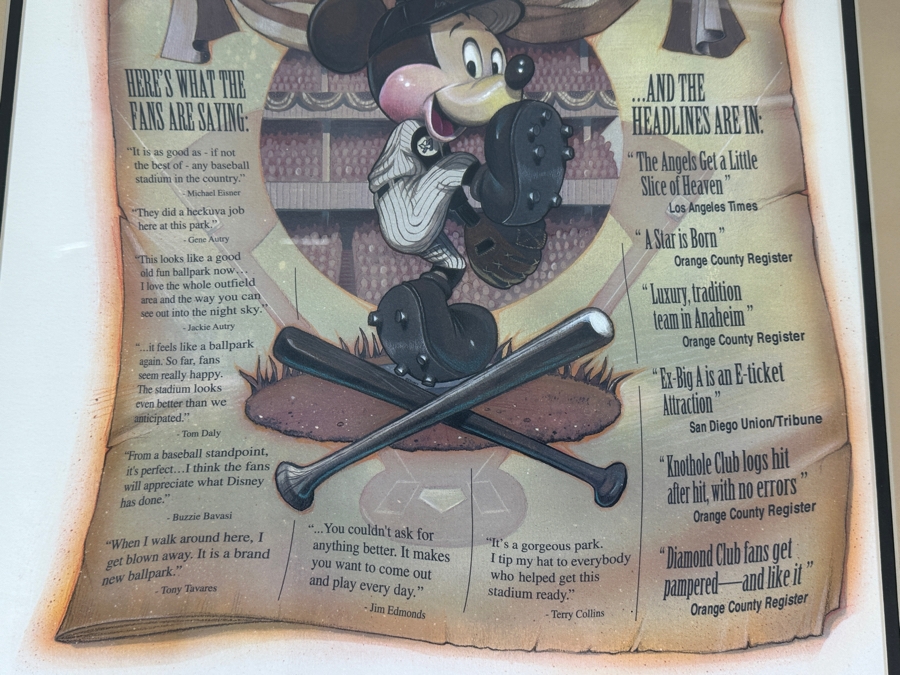 Mickey Mouse Angels Baseball Print 1998 Commemorating The Reopening Of Angels Stadium After Disney Purchase 14.5 X 20 Framed 22 X 27 [Photo 6]