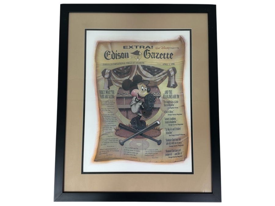 Mickey Mouse Angels Baseball Print 1998 Commemorating The Reopening Of Angels Stadium After Disney Purchase 14.5 X 20 Framed 22 X 27 [Photo 2]