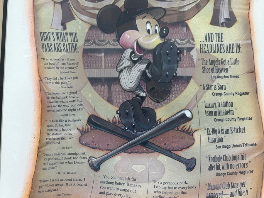 Mickey Mouse Angels Baseball Print 1998 Commemorating The Reopening Of Angels Stadium After Disney Purchase 14.5 X 20 Framed 22 X 27 [Photo 3]