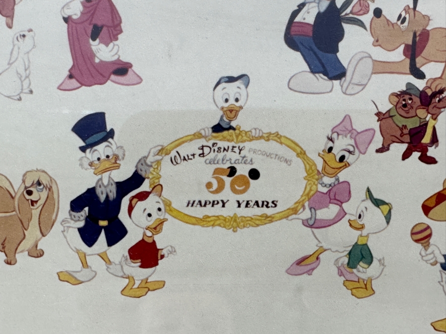 Disney Character Mural Print By Bill Justice Celebrating '50 Happy Years' The 50th Anniversary Of Walt Disney Productions 20 X 8 Framed 28 X 16 [Photo 4]