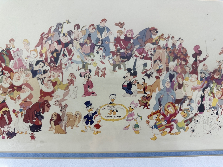 Disney Character Mural Print By Bill Justice Celebrating '50 Happy Years' The 50th Anniversary Of Walt Disney Productions 20 X 8 Framed 28 X 16 [Photo 3]