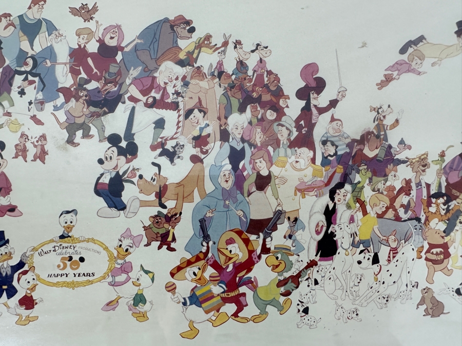 Disney Character Mural Print By Bill Justice Celebrating '50 Happy Years' The 50th Anniversary Of Walt Disney Productions 20 X 8 Framed 28 X 16 [Photo 7]